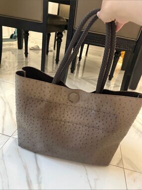 Big Taupe Ostrich-Texture Tote Bag